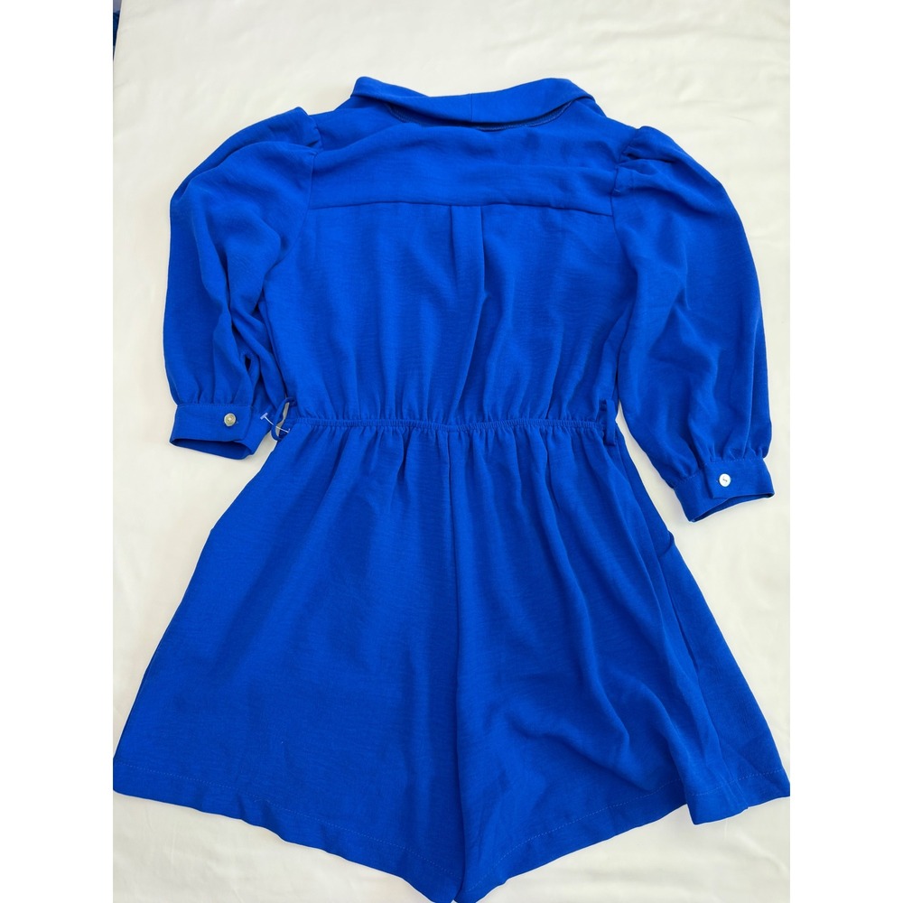 Monteau Los Angeles Royal Blue Wrap Front Romper 3/4 Puff Sleeve Small - Picture 15 of 15